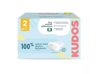 Kudos Chlorine Free Premium Diapers, 100% Cotton-Lined, Size 2, 66 Count, 10-14 lbs
