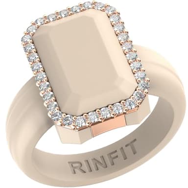 Rinfit Women's Silicone Wedding Band - Promise Rings for Her - Emerald Cut with Cubic Zirconia - Nude/Rose Gold - Size 5