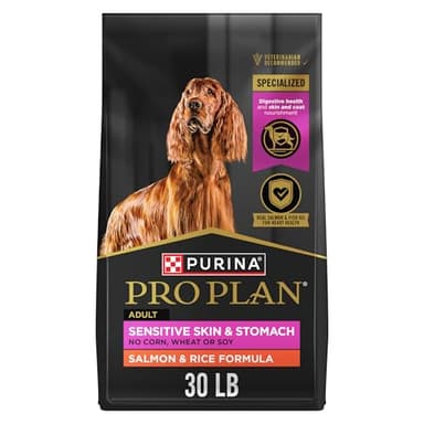 Purina Pro Plan Sensitive Skin and Stomach Dog Food Dry, Adult Salmon & Rice Formula, Digestive Health - 30 lb. Bag