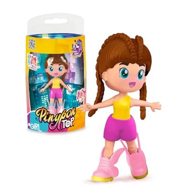 Pinypon TOP Girls Brunette, TOP Brunette Girl with Street Style Outfit, 11cm Articulated Arm and Leg Figure, Double-Sided and Interchangeable Clothes and Shoes, +4 Years, Famous (PNN00200)
