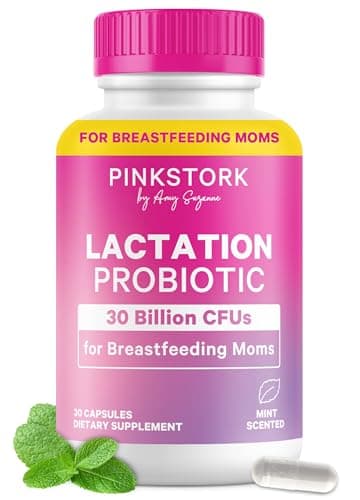 Pink Stork Lactation Probiotic - 30 Billion CFUs Multi Strain Postnatal Probiotics for Breastfeeding Women - Support Breast Milk & Gut Health, Postpartum Essentials, Mint Essence, 30 Capsules