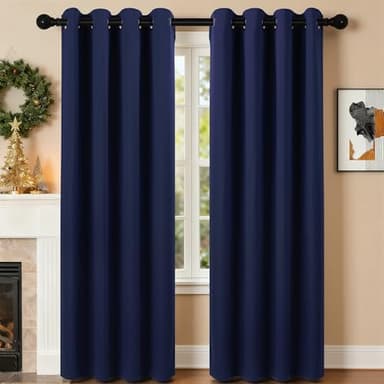 2-Panel-Curtain Room Darkening, 95 Inch Length for Bedroom Living Room, Insulated Thermal Grommet Curtain Drapes, Blackout(60-90%,Not 100%) Window Treatment Decor, Pack of 2, 52x95, Navy Blue