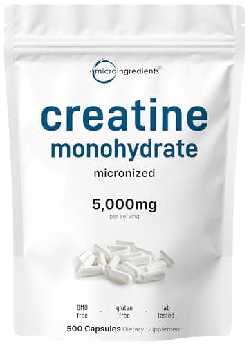 Creatine Monohydrate 5,000mg, 500 Capsules | Pure Creatine Pills – Micronized + Unflavored Powder Source, Easy Absorption | Keto, Non-GMO