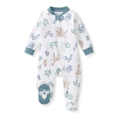 Burt's Bees Baby Boys' Organic Cotton Sleep and Play Footed Pajamas, One-piece Zip Front Romper, Baby Essentials