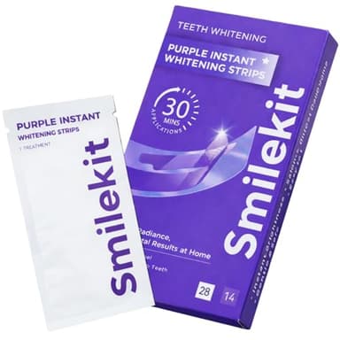 Teeth Whitening Strips 14 Treatments, Enamel Safe for Sensitive Tooth, Whitens Teeth, Purple Whitening Strips, Removes Yellow Stains & Bad Breath - Effective Color Correction for a Brighter Smile