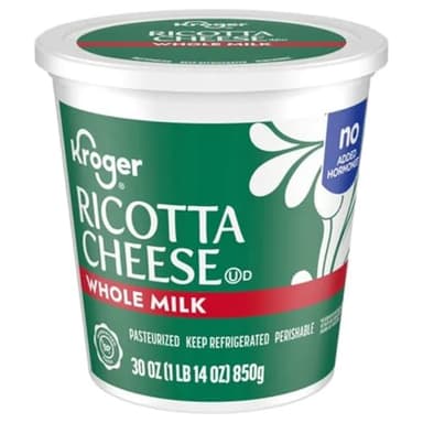 Whole Milk Ricotta Cheese, 30 oz – Rich & Creamy Texture, Made with Real Milk, Perfect for Lasagna, Pasta & Baking