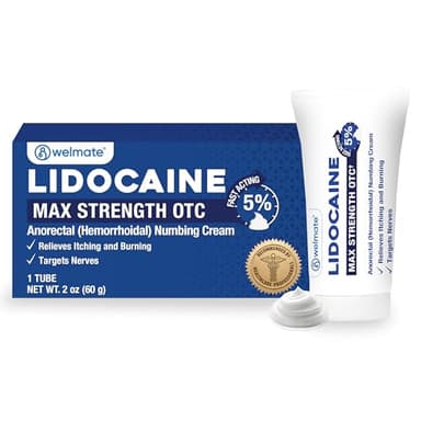 WELMATE 5% Lidocaine Cream for Hemorrhoids – Fast-Acting Lidocaine Numbing Cream & Topical Analgesic Cream for Anorectal Itch Relief, Unscented, Child Resistant Packaging 2 oz (60g)