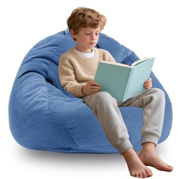 ENBAOHUI 3FT Memory Foam Bean Bag Chairs for Teens or Kids with Filling Bean Bag Sofa with Handle Super Soft Corduroy Fabric Lazy Sofa 3 Foot Blue