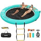 FBSPORT Inflatable Dock Floating Platform, 8ft Inflatable Water Hammock Floating Deck for Lake W/Cupholder, Round Floating Ring Sunchill Float Ring, Pool Float Raft Lounger Island Platform Pad