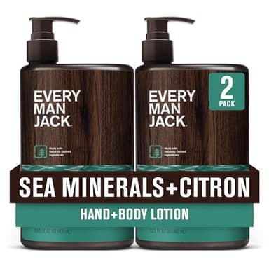 Every Man Jack Mens Sea Minerals + Citron Hand & Body Lotion for All Skin Types - Dermatologist Tested & Hypoallergenic - Nourish Skin with Lightweight Fast Absorbing Lotion - 13.5oz 2 Bottles