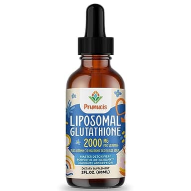 Prunucis 2000MG Liposomal Glutathione Liquid, 98% Absorption, Active Form L-Glutathione Supplement, Vegan Friendly, Powerful Antioxidant Complex for Immune System, Aging Defense, Detox, 2 FL.OZ