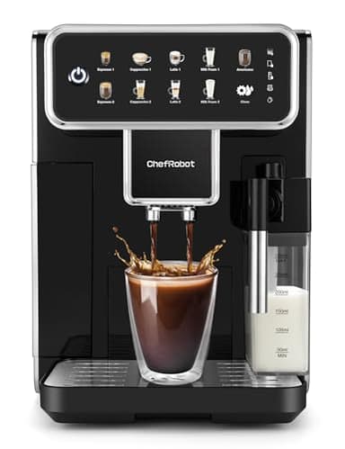 Chef Robot Automatic Espresso Machine Coffee Maker 12 Cup with Grinder Cappuccino Latte Americano Machine with Milk Frother for Home/Office (Black)
