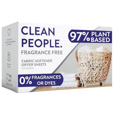 The Clean People Fabric Softener Sheets - Dryer Sheets - Softens & Removes Static Cling - Vegan Laundry Softener, Fragrance Free - Unscented, 120 Pack