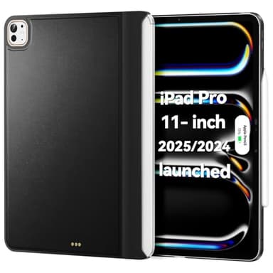 Matekxy Magic-Keyboard Compatible Case for iPad Pro 11 inch M4/M5 2024/2025, Cover for Smart MagicKeyboard Folio Slim Durability, with Durable Leather Surface, (Keyboard Not Included), Black