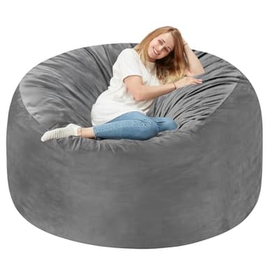Homguava 5FT Bean Bag Chair Giant BeanBag with Memory Foam Filled, Comfy Bean Bag Chairs for Adults, Adult Bean Bag Chair with Dutch Velvet Cover for Living Room Bedroom-Grey