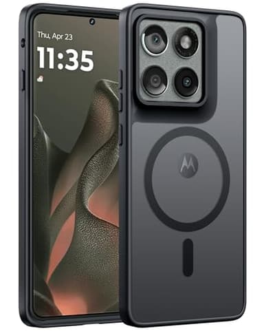 FNTCASE for Motorola Edge-2025 Magnetic Case: Matte Textured Military Grade Drop Protection Translucent Cell Phone Cover - Slim Rugged Durable Shockproof Protective Bumper Phonecase(6.6 inch/Black)