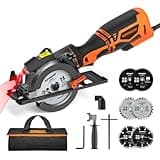 DOVAMAN Circular Saw, 5.8A 4-1/2" Compact Circular Saw w/Contractor Bag, Laser Guide, Metal Auxiliary Handle, Multi-Material Cuts w/ 6 Saw Blades, Tool-Free Adjustment of Angle & Depth (Max 1-11/16")