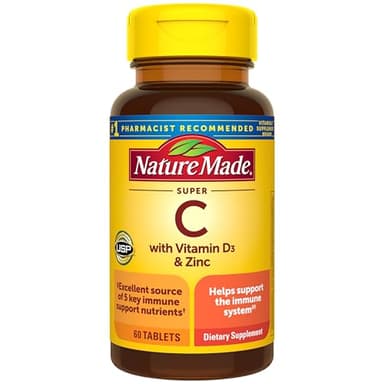 Nature Made Super C, Vitamin C and Zinc with Vitamin D3, Dietary Supplement for Immune Support, 60 Tablets, 60 Day Supply