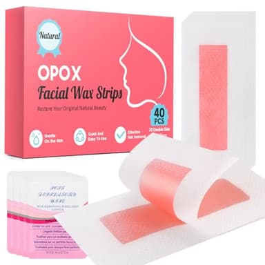 OPOX 40PCS Facial Wax Strips for Hair Removal, Facial Hair Removal for Women, Waxing Kit for Women's Face, Bikini, Chest, Body, Arms, Legs, Back | 40ct Waxing Strips & 4 calming Oil Wipes