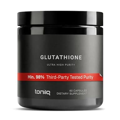 Toniiq Ultra High Strength Glutathione Capsules - 1000mg Concentrated Formula - 98%+ Highly Purified and Bioavailable - Non-GMO Fermentation - 60 Capsules Reduced Glutathione Supplement