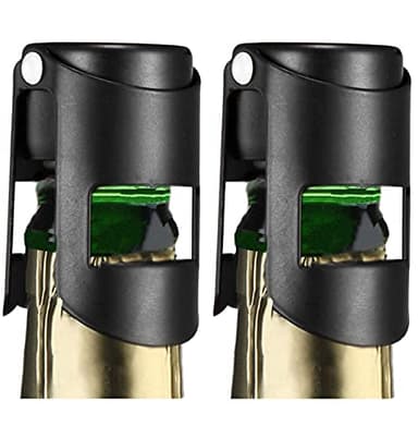 HYZ Champagne Stoppers 2Pack - Stainless Steel Sparkling Wine Bottle Stopper with Pure Silicone Air Tight Seal - Professional Wine Saver for Champagne，Prosecco and Cava (Black)