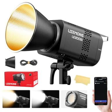 Godox Litemons LE200Bi 220W Bi Color COB LED Video Light, Professional Bowens Mount Studio Continuous Photography Lighting CRI/TLCI 98+ 57700 Lux@1m APP DMX Control Ultra Quiet for Video Recording