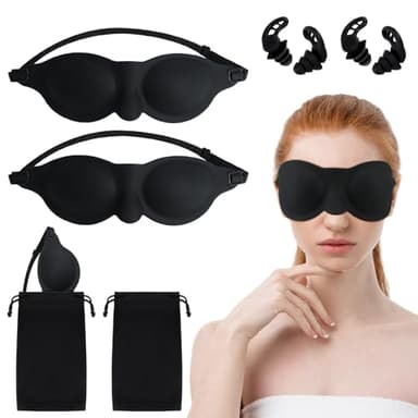 AceOrbit 6 Pcs Black Moisture Chamber Glasses for Dry Eyes Silicone Sleep Goggles Reusable Silicone Earplugs with Storage Bags for Sleeping Noise Reduction Deep Focus Travel