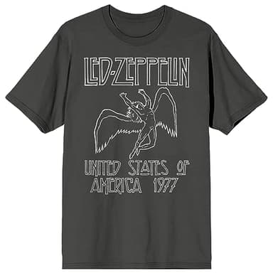 Led Zeppelin Falling Icarus 1977 Crew Neck Short Sleeve Charcoal Men's T-Shirt-Large