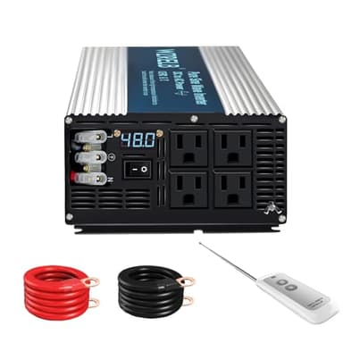 WZRELB 5000W Pure Sine Wave Inverter 48V DC to 110V 120V AC with LED Display,Remote Controller,Off-Grid Power Converter 10000W Surge with 4 AC Outlets, Hardwire Terminal for Home, RV, Truck, Camping