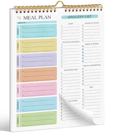 Joyberg Meal Planner Notebook 8.5x11”, 50 Sheets Magnetic, Double Helix Meal & Grocery List, Wall-Mountable Menu Planner for Daily & Weekly Plan