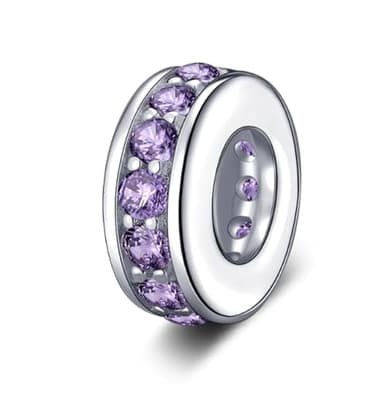 925 Sterling Silver Spacer Charm Bead with Clear CZ for Pandora Charms Bracelets (Purple)
