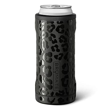 BrüMate Hopsulator Slim Can Cooler Insulated for 12oz Slim Cans | Skinny Can Insulated Stainless Steel Drink Holder for Hard Seltzer, Beer, Soda, and Energy Drinks (Onyx Leopard)