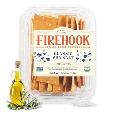 Firehook Sea Salt Crackers – Artisan Baked, Uniquely Crunchy, Baked with Simple Ingredients – Organic, Non-GMO, Kosher– 5.5 oz Box