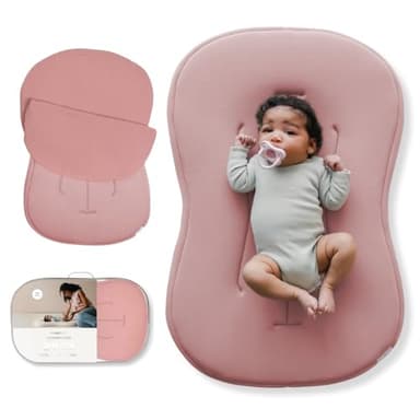 Snuggle Me® Baby Lounger Curve (0-6 Months) - Premium Organic Cotton with Foam Core, Machine-Washable Cover, Buttery-Soft & Breathable Infant Lounger with Travel Bag (30 in x 20 in x 1.9 in) - Gumdrop