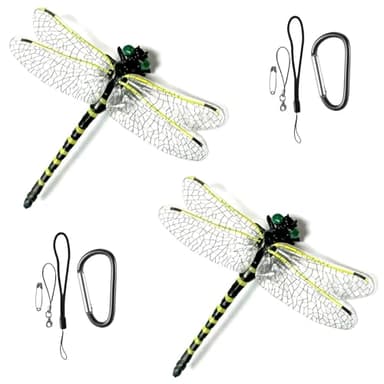 Mihomeify Realistic Dragonfly Clips 2Pcs, Lifelike Fake Dragonflies Decoy Natural Way to Keep Bugs Away Outdoor, Clip to Hat Backpack Tent Outdoor Gear for Hiking Gardening Camping, PVC Material
