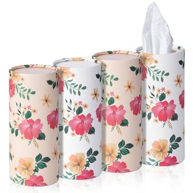 Qofaoye Car Tissues Holder 4 Pack with Facial Tissues Travel Tissue Tubes Box Container Fit for Car Cup Holder Tissues Cylinder Third Generation