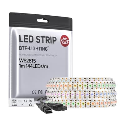 BTF-LIGHTING WS2815 (Upgraded WS2812B) LED Strip Light,UL Listed,3.2FT 144 LED/Pixels,Flexible Chasing RGB,Dual Signal Individually Addressable,5050SMD,3M Tape,DC12V IP30(No Adapter or Controller)