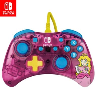 PDP Gaming Rock Candy Wired Power Nintendo Switch Pro Controller, Officially Licensed Lite/OLED Compatible Gamepad, Super Mario Brothers - Bubblegum Princess Peach (Pink)