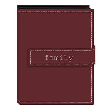 Pioneer Photo Albums EXP-46/BF 36-Pocket 4 by 6-Inch Embroidered "Family" Strap Sewn Leatherette Cover Photo Album, Mini, Burgundy