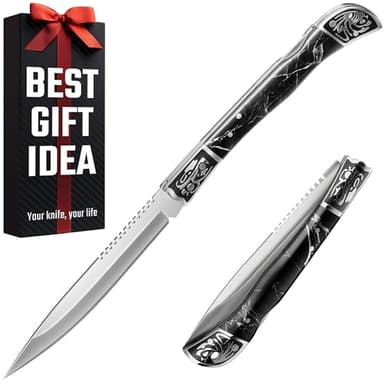 Grand Way Pocket Knife for Men - 4 inch Slim Folding Knife with Back Lock - Cool Design Resin Handle - Best Knives for EDC Outdoor - Best Gifts for Women 806