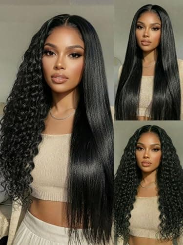 UNICE 2-in-1 Straight to Water Wave Human Hair Wig, 13x4 Lace Front Glueless Wig, Wet and Wavy Drawstring Wig, Pre-Plucked Hairline, Pre-Cut Lace, Bleached Knots, Beginner Friendly, 20 Inch