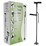 Premium Travel Lightweight Folding Walking Cane with LED Flashlight - SOS Alarm - W/Non Slip Flexible Cane Tip & Extra Handle