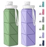 Popdigito 2 pack Collapsible Water Bottles Leakproof Lid –Food-Grade BPA-Free Silicone Travel Bottles–Foldable Water Bottle 610ml for Travel Gym,Hiking,Sports,Camping,Biking School Portable Reusable