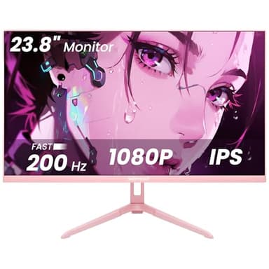 SKitphrati Pink 24 inch Gaming Monitor 200Hz Refresh Rate FHD 1080p Resolution Fast IPS Panel 1ms GTG Response Time Adaptive Sync Built-in Speakers Pink Monitor