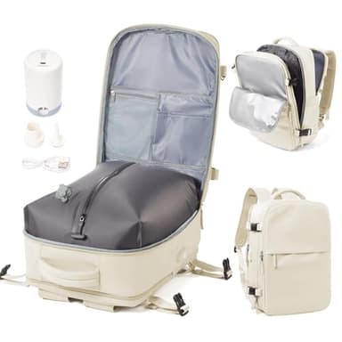 Vacuum Travel Backpack with Electric Pump for Women Men, Vacpack Seal Compression Bags Waterproof Travel Backpack Carry on Flight Approved, Air Backpack Personal Item Carry on Backpacks（beige）