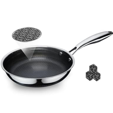 SAKAMOSH 8" Non Stick Frying Pans, Hybrid Ceramic Stainless Steel Pan, Skillet with Stay-Cool Handle, Non Toxic, PFAS PFOA PTFE Free, Dishwasher & Oven Safe, Induction, Compatible with All Cooktops