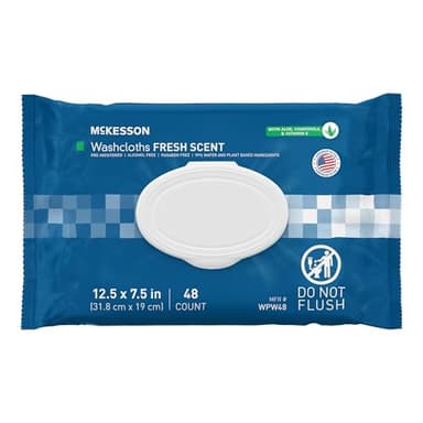 McKesson Washcloth Wipes, Scented - Disposable Wet Wipes for Adults - Alcohol-Free - No-Rinse Formula - Snap Lid Soft Pack, 48 Count, 1 Pack