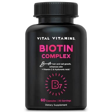 Vital Vitamins Biotin Complex Pills - with Hyaluronic Acid, MSM, Collagen, & Vitamin C - Supplement for Hair, Skin, & Nails - 60 Capsules
