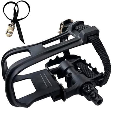 YBEKI Professional Bike Pedals with Adjustable Toe Clips & Straps | Dual Sealed Bearings for 360° Smooth Ride | Lightweight Alloy-Composite Pedals for Spin, Peloton, Schwinn, Road & Mountain Bikes