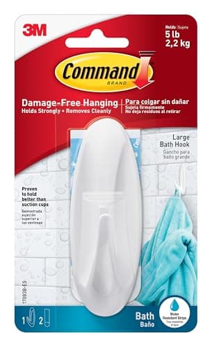 Command Large Designer Bath Hook, 1-Hook with Water-Resistant Strips, Great for Bathroom Organization